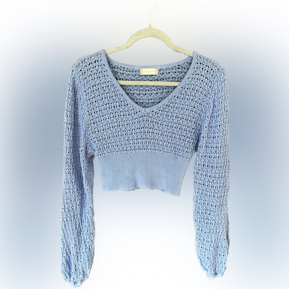 Altar'd State Sweaters - Altar’d State Cropped Briella Knit Crochet V-neck Sweater Womens Size M Y2K